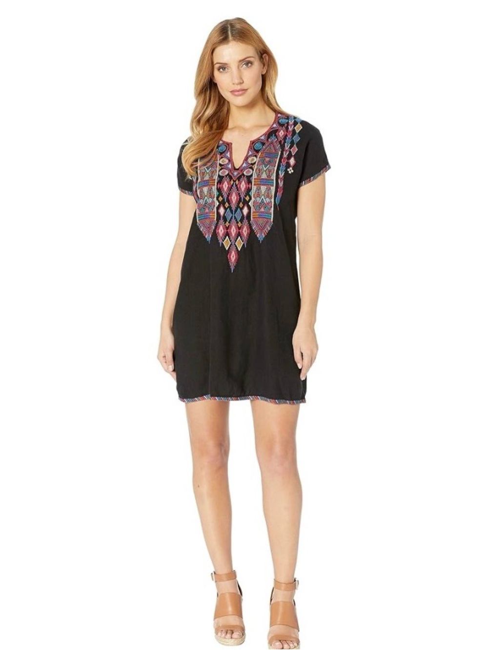 Johnny Was Black Shift Dress Multicolor Embroidery